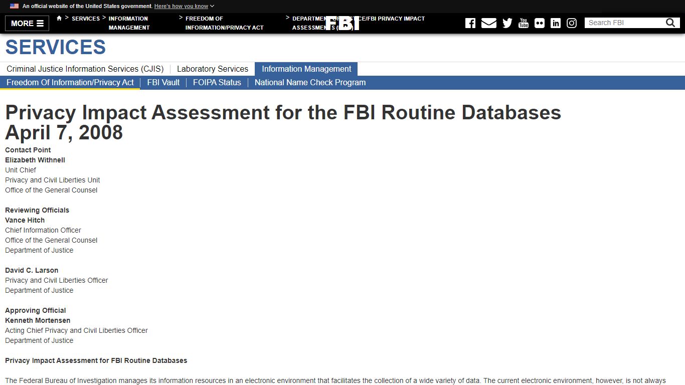 Routine Databases — FBI - Federal Bureau of Investigation